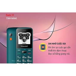 ĐIỆN THOẠI DI ĐỘNG NGƯỜI GIÀ MASSTEL FAMI 11,loa to, sóng khỏe,2 sim,bàn phím đọc số,FM không dây,dùng sim Viettel,Vinaphone,Mobifone hàng chính hãng