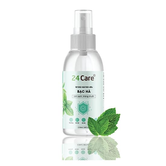 Xịt Phòng Tinh Dầu Bạc Hà Hữu Cơ Organic 24Care 50ML/100ML - Kháng khuẩn - Khử mùi hôi - Đuổi muỗi, côn trùng - Tập trung tinh thần làm việc, lái xe, học hành - Hương thơm thư giãn.