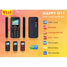 Điện thoại Vtel Happy H11 (Điện thoại cho người già - 2 Sim) - Gọi SOS khẩn,  Số To, Chữ To, Loa to, FM loa ngoài, Pin lớn, Thiết Kế Đẹp - Hàng Chính Hãng