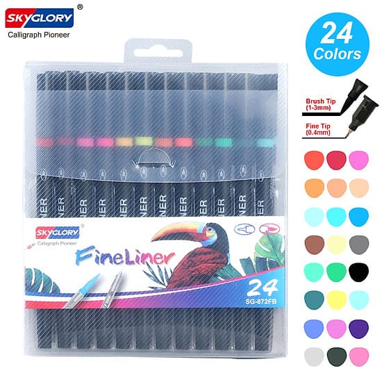 Bộ bút màu 2 đầu gồm đầu bút lông và bút viết SKYGLORY với đường kính 0.4mm