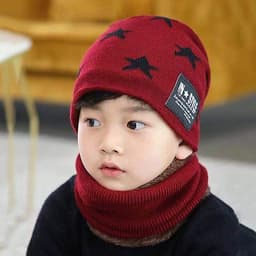 Set Mũ len kèm khăn hình sao có lót lông cho bé 