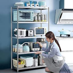 Kệ đa năng để lò sóng Inox 304 trắng chống han gỉ, kệ để đồ nặng nhà bếp cao cấp VANDO kệ tủ tiện lợi