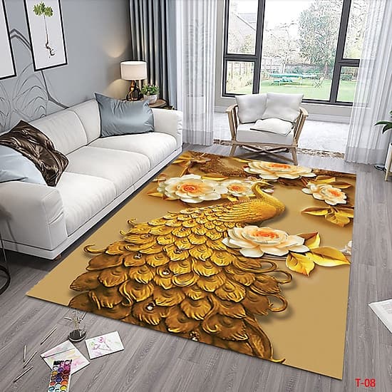 Thảm trải sàn Sofa sang trọng hiện đại trang trí phòng khách Bali in 3D Nhung nỉ lì cao cấp BL09 - Khối tròn vàng