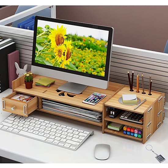 Kệ máy tính kệ sách kệ hồ sơ để bàn kèm cắm viết bằng gỗ 2 mẫu MỚI - Tặng kèm móc khóa khung hình thời trang