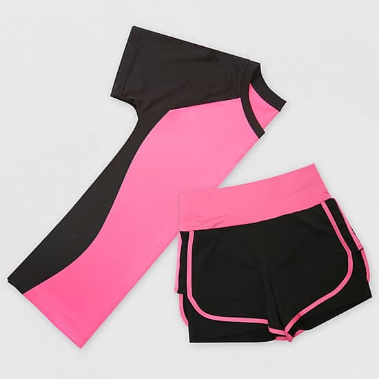 Bộ Quần Áo Tập Gym, Yoga, Thể Dục Nữ Hàng Cao Cấp - Set Quần Đùi + Áo Tay Ngắn Sườn Cong