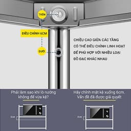Kệ đa năng để lò sóng Inox 304 trắng chống han gỉ, kệ để đồ nặng nhà bếp cao cấp VANDO kệ tủ tiện lợi