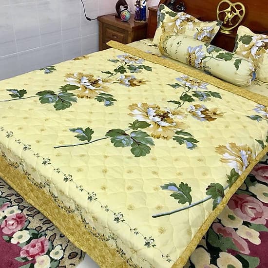 Trọn Bộ Chăn Ga Gối 5 Món Hoa Cúc Vàng