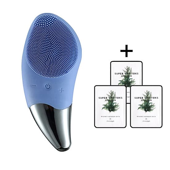 Máy Rửa Mặt Mini Massage Làm Sạch Sâu Tích Hợp Sóng Âm BR-1020 + Tặng 3 gói sữa rửa mặt thải độc Super Vegitoks Cleanser 3ml