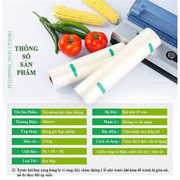 2 Cuộn Túi Hút Chân Không Thực Phẩm Một Mặt Nhám Một Mặt Trơn Dạng Hạt Mịn Hàng Chính Hãng
