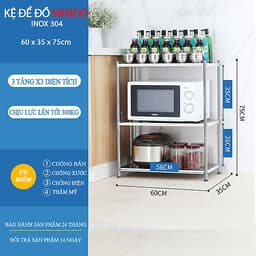 Kệ đa năng để lò sóng Inox 304 trắng chống han gỉ, kệ để đồ nặng nhà bếp cao cấp VANDO kệ tủ tiện lợi
