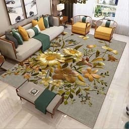 Thảm trải sàn Sofa sang trọng hiện đại trang trí phòng khách Bali in 3D Nhung nỉ lì cao cấp BL09 - Khối tròn vàng
