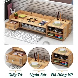 Kệ máy tính kệ sách kệ hồ sơ để bàn kèm cắm viết bằng gỗ 2 mẫu MỚI - Tặng kèm móc khóa khung hình thời trang
