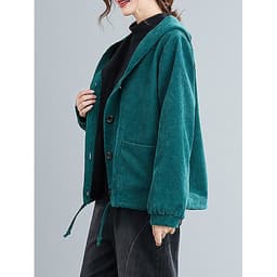 Women Winter Hooded Coat Corduroy Fleece Lining Buttons Pockets Adjustable Drawstring Loose Casual Warm Outerwear