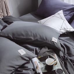 Bộ vỏ chăn drap gối cotton TC  một màu (Xám Đậm)