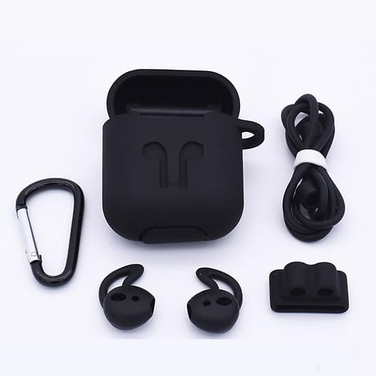 Phụ kiện chống rớt Airpods gồm hộp silicon đựng có móc khoá và dây silicon nối tai nghe quàng cổ, bao bảo vệ tai nghe, đế xỏ đồng hồ cho tai nghe Airpods (không gồm tai nghe)