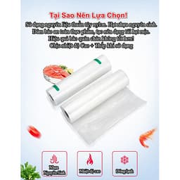 2 Cuộn Túi Hút Chân Không Thực Phẩm Một Mặt Nhám Một Mặt Trơn Dạng Hạt Mịn Hàng Chính Hãng