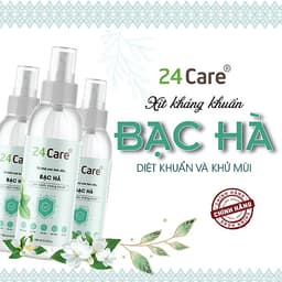Xịt Phòng Tinh Dầu Bạc Hà Hữu Cơ Organic 24Care 50ML/100ML - Kháng khuẩn - Khử mùi hôi - Đuổi muỗi, côn trùng - Tập trung tinh thần làm việc, lái xe, học hành - Hương thơm thư giãn.