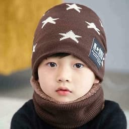 Set Mũ len kèm khăn hình sao có lót lông cho bé 