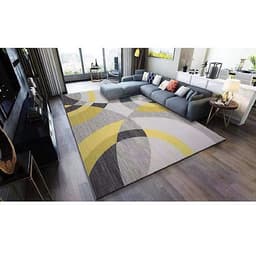 Thảm trải sàn Sofa sang trọng hiện đại trang trí phòng khách Bali in 3D Nhung nỉ lì cao cấp BL09 - Khối tròn vàng