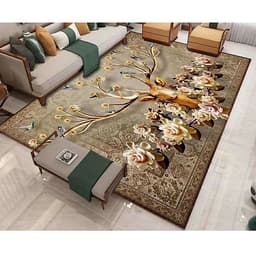 Thảm trang trí trải sàn Sofa phòng khách sang trọng hiện đại Bali in 3D Nhung nỉ lì cao cấp BL41 - Đa Giác Cam