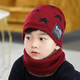 Set Mũ len kèm khăn hình sao có lót lông cho bé 