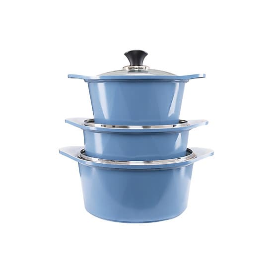 Bộ 3 nồi đúc ceramic cao cấp 2 tay cầm (20 – 22 –  24cm) tặng 1 cặp nhấc nồi sillicon (màu ngẫu nhiên)