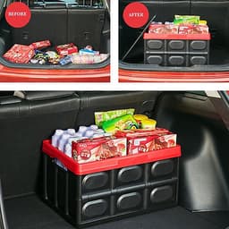 COMBO HỘP ĐỰNG ĐỒ ĐỂ CỐP XE Ô TÔ GẬP GỌN ĐEN VIỀN ĐỎ + 5 VIÊN SỦI RỬA KÍNH (TẶNG TÚI BẠC CHỐNG NƯỚC CAO CẤP)