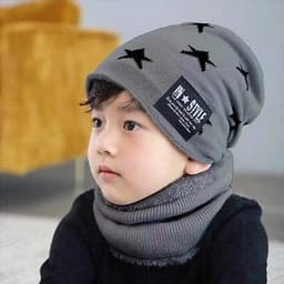 Set Mũ len kèm khăn hình sao có lót lông cho bé 