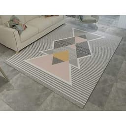 Thảm trang trí trải sàn Sofa phòng khách sang trọng hiện đại Bali in 3D Nhung nỉ lì cao cấp BL41 - Đa Giác Cam