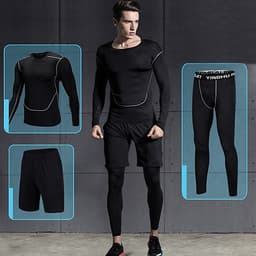 Set 3 in 1 Quần áo gym nam, Quần áo legging nam, Quần áo gym giữ nhiệt nam - Thích hợp tập gym, đá bóng, chạy bộ, bóng rổ hoặc giữ ấm cơ thể - Quần áo tập gym nam chất liệu thun lạnh cao cấp ôm body (SP001)