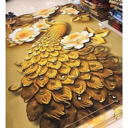 Thảm trang trí trải sàn Sofa phòng khách sang trọng hiện đại Bali in 3D Nhung nỉ lì cao cấp BL41 - Đa Giác Cam
