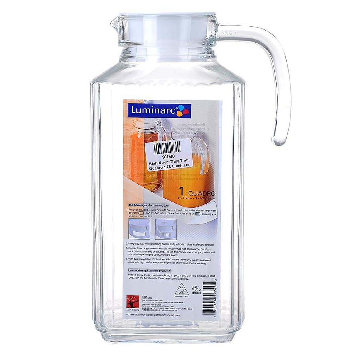 Bình Nước Thủy Tinh Luminarc Quadro G2668 (1.7L)