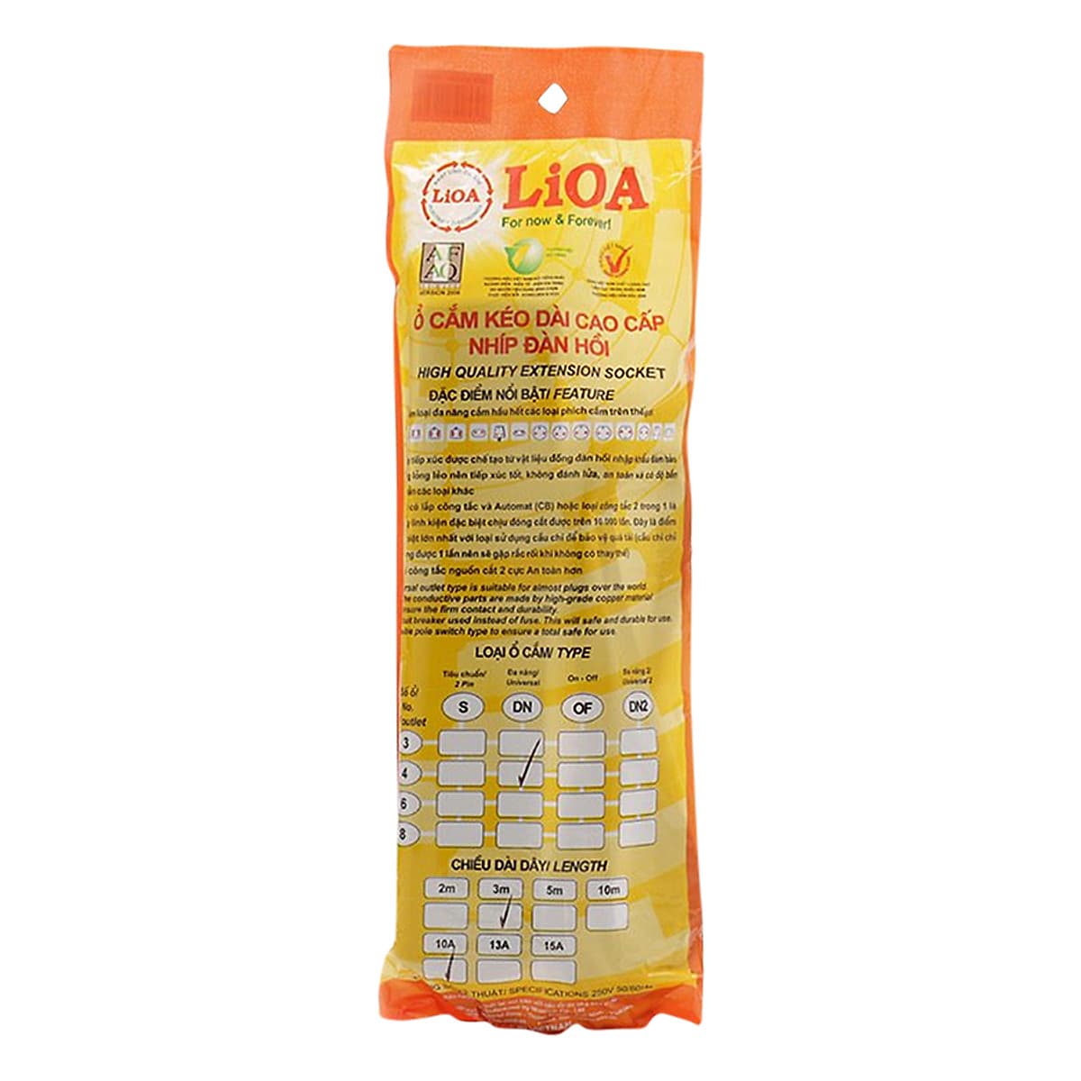 Ổ Cắm Điện 4 Ổ Đa Năng Có Nắp Che Lioa 4D32N (2200W)