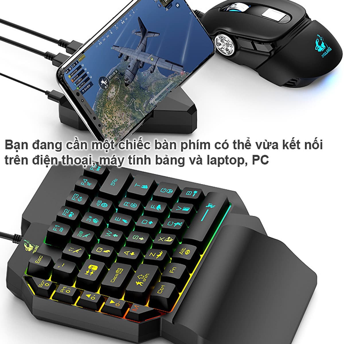 Combo Bàn Phím Bán Cơ FREE WOLF K15 + Chuột chuyên game 6D  LED 7 màu T06
