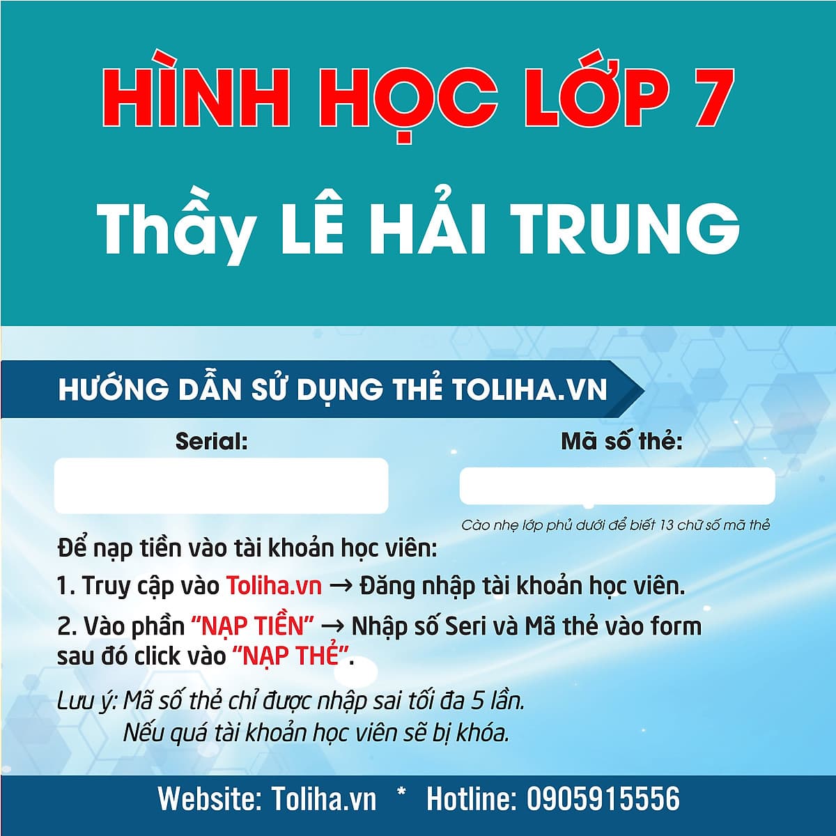 Học trực tuyến HÌNH HỌC - TOÁN HỌC LỚP 7 Thầy LÊ HẢI TRUNG - Toliha.vn Khóa 9 Tháng