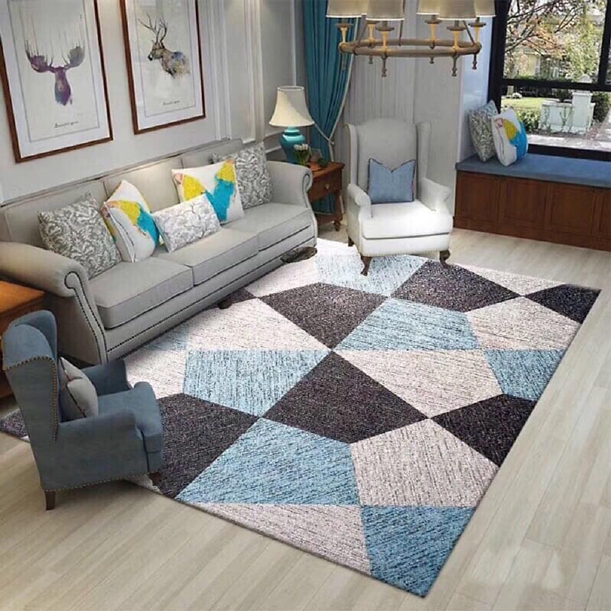 Thảm trải sàn Sofa sang trọng hiện đại trang trí phòng khách Bali in 3D Nhung nỉ lì cao cấp BL09 - Khối tròn vàng
