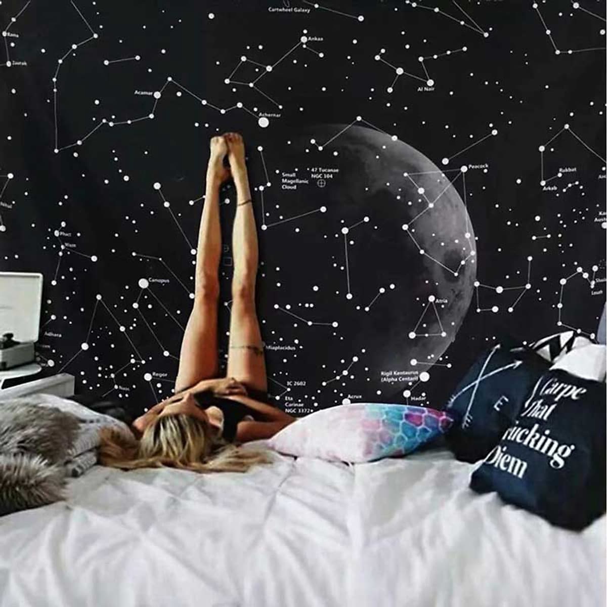 Thảm trang trí tranh vải treo tường họa tiết dải ngân hà bầu trời sao decor phòng nhà cửa, dán tường, cạnh giường