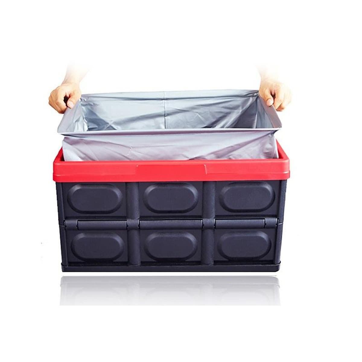 COMBO HỘP ĐỰNG ĐỒ ĐỂ CỐP XE Ô TÔ GẬP GỌN ĐEN VIỀN ĐỎ + 5 VIÊN SỦI RỬA KÍNH (TẶNG TÚI BẠC CHỐNG NƯỚC CAO CẤP)