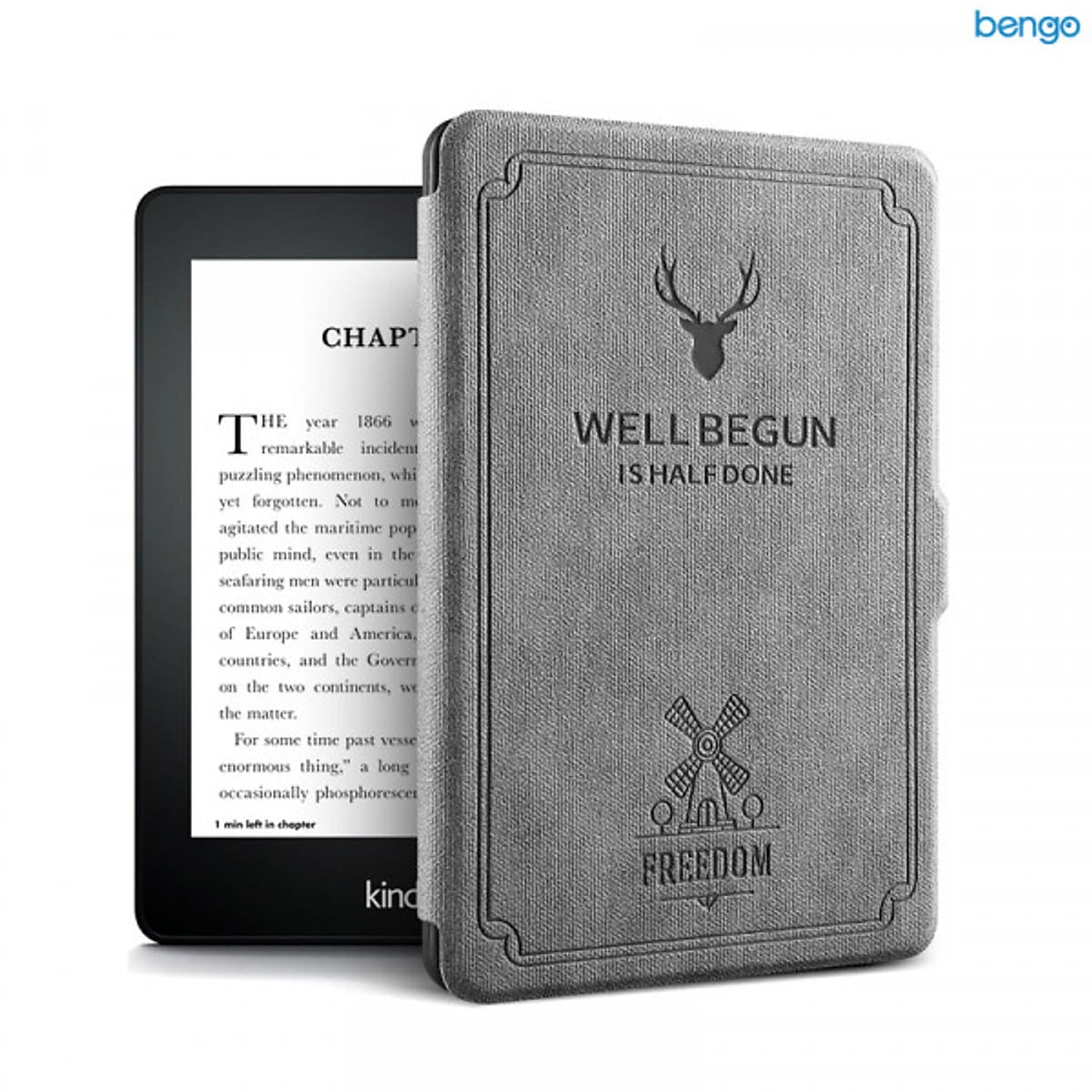 Combo Máy Đọc Sách Kindle Paperwhite 4 Gen 10 (8GB - Màu Đen - Hàng nhập khẩu) và Bao Da WELL BEGUN