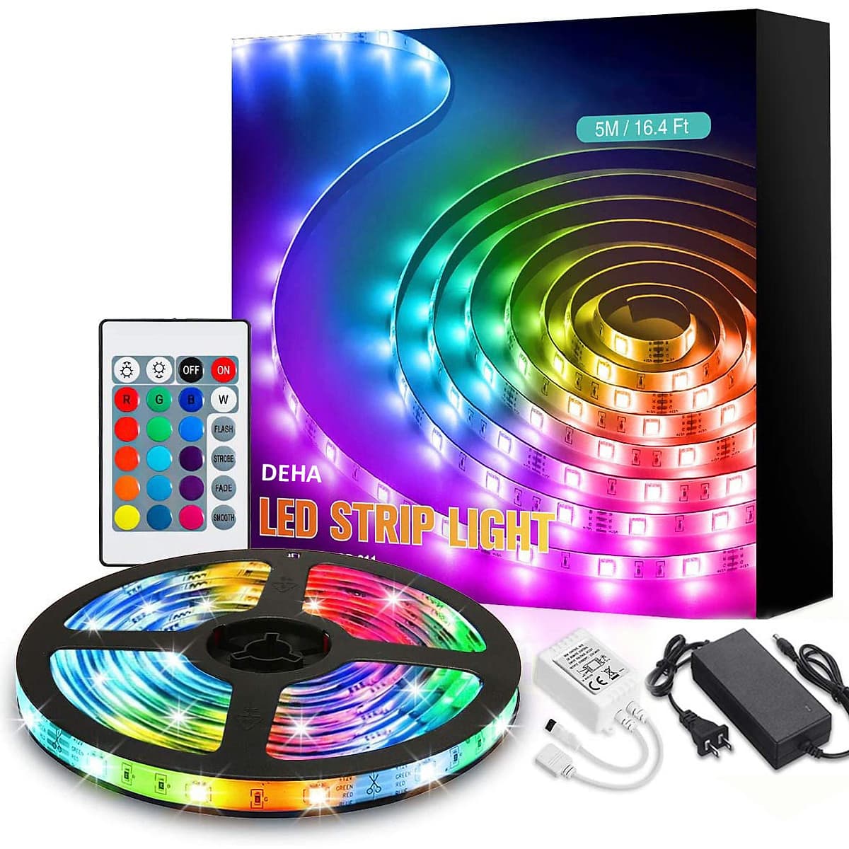 Bộ đèn led dây dán 5050 đổi nhiều màu RGB bằng điều khiển phủ silicon chống nước,  có sẵn keo dán trang trí bàn làm việc, tường thạch cao, ô tô