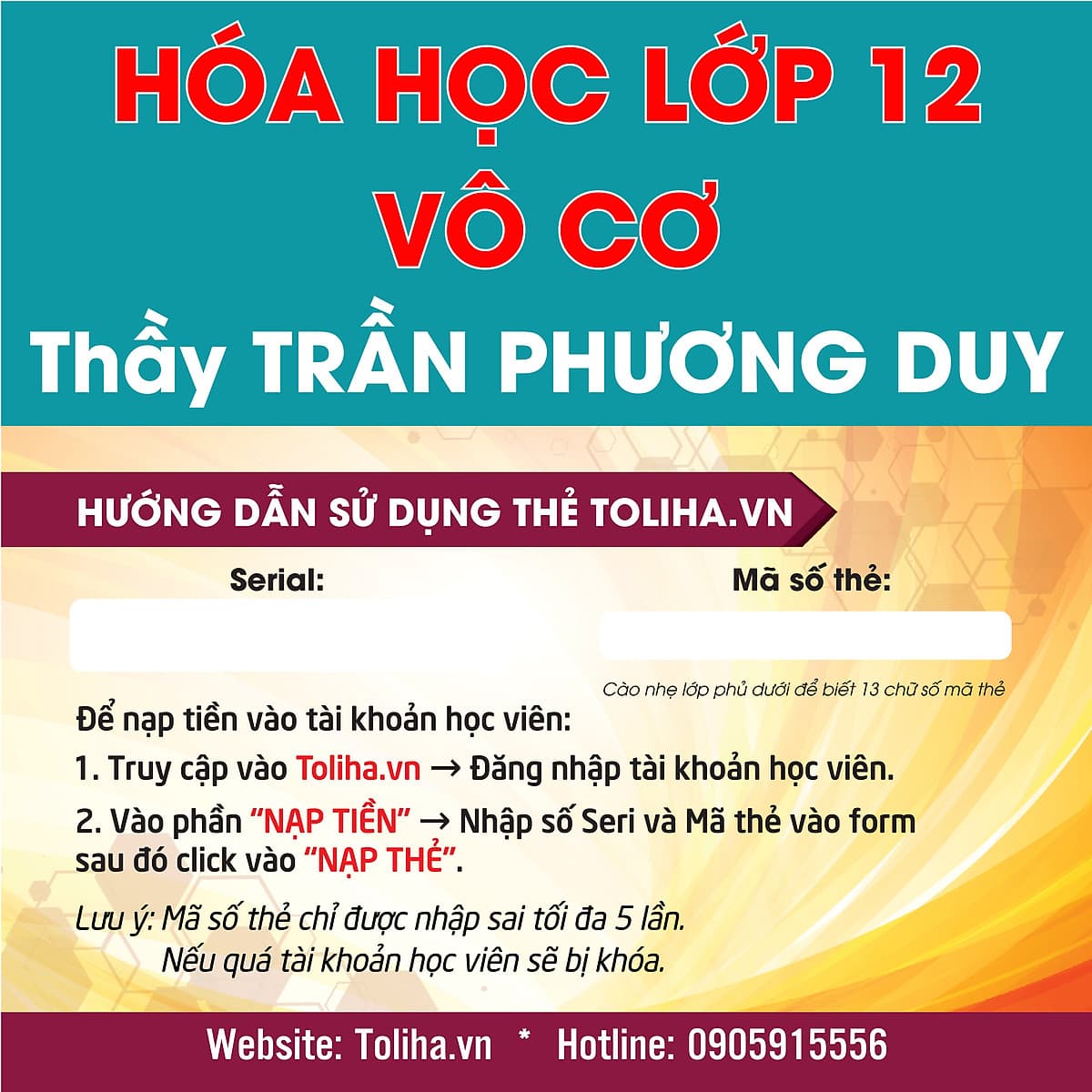 Khóa học HÓA HỌC VÔ CƠ 12 - CƠ BẢN + NÂNG CAO thầy Trần Phương Duy - 06 tháng