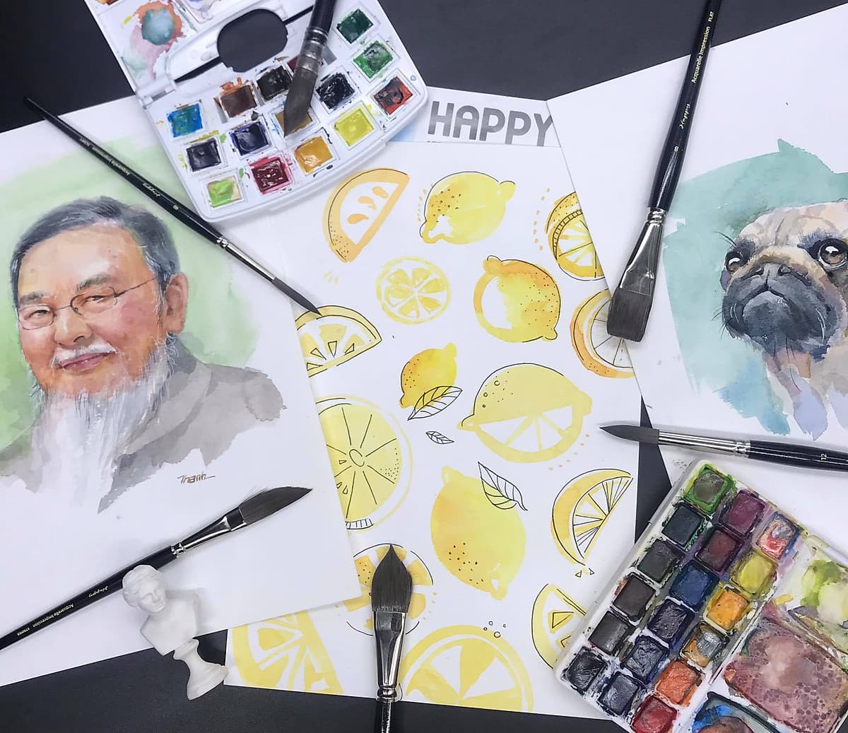 Combo 3 Tệp Giấy Vẽ Màu Nước Happy Artists' Watercolor Paper 300gsm
