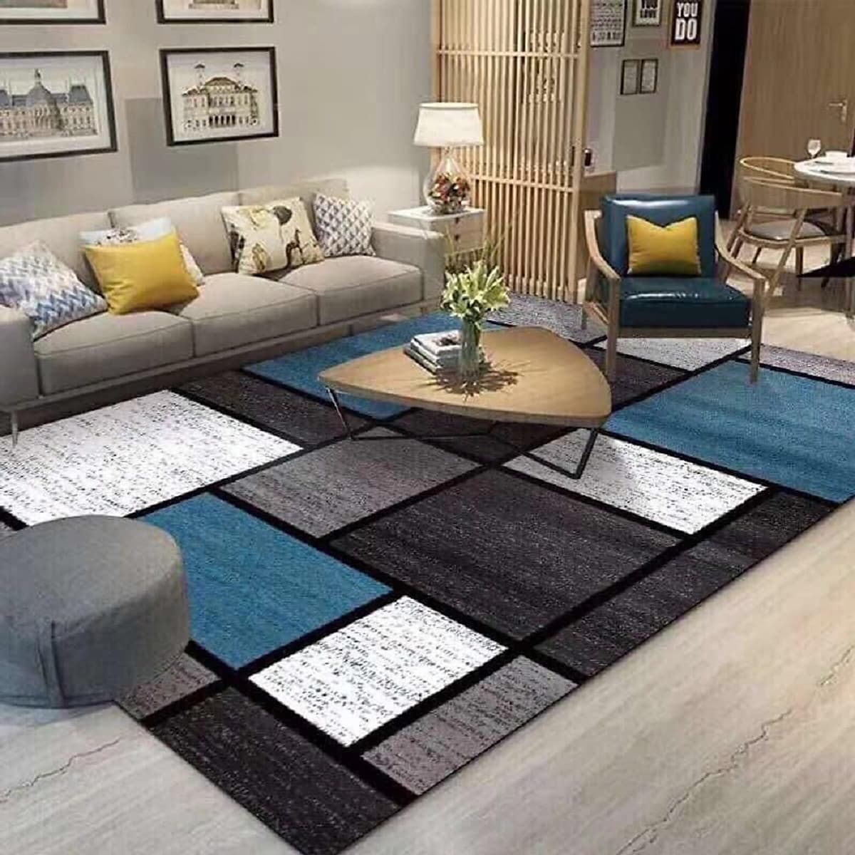 Thảm trang trí trải sàn Sofa phòng khách sang trọng hiện đại Bali in 3D Nhung nỉ lì cao cấp BL41 - Đa Giác Cam