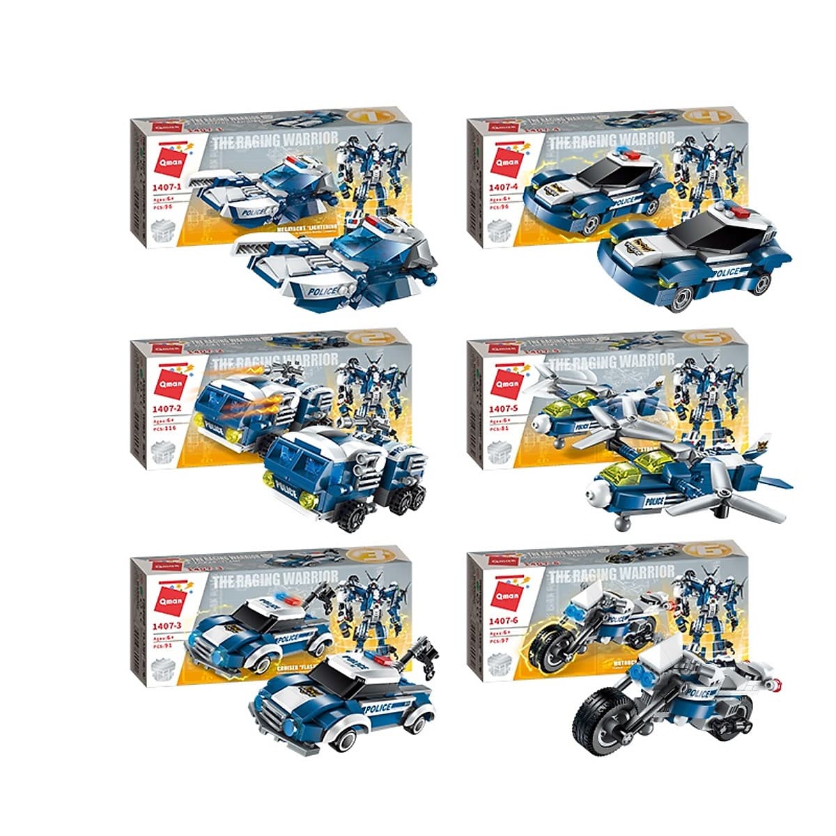 Hộp 6 bộ đồ chơi lắp ráp Chiến binh cuồng nộ 6in1 Qman 1407 (577 chi tiết)