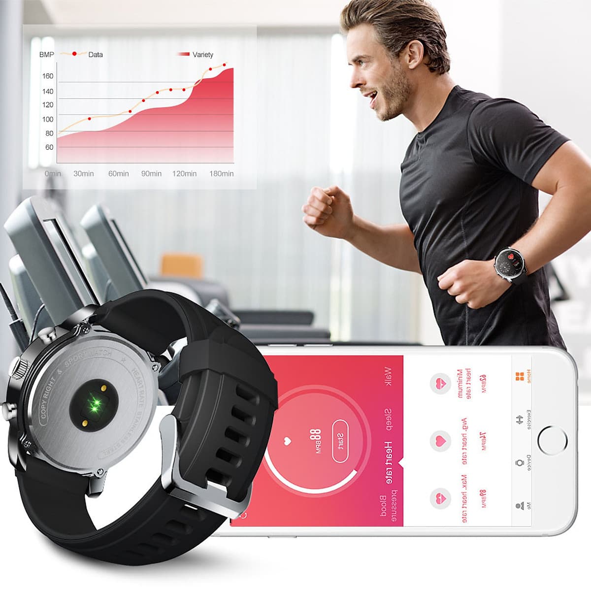 JY LEMFO T3Pro Smart Watch Heart Rate Sleep Monitor Dual Time Zone Smart Watch