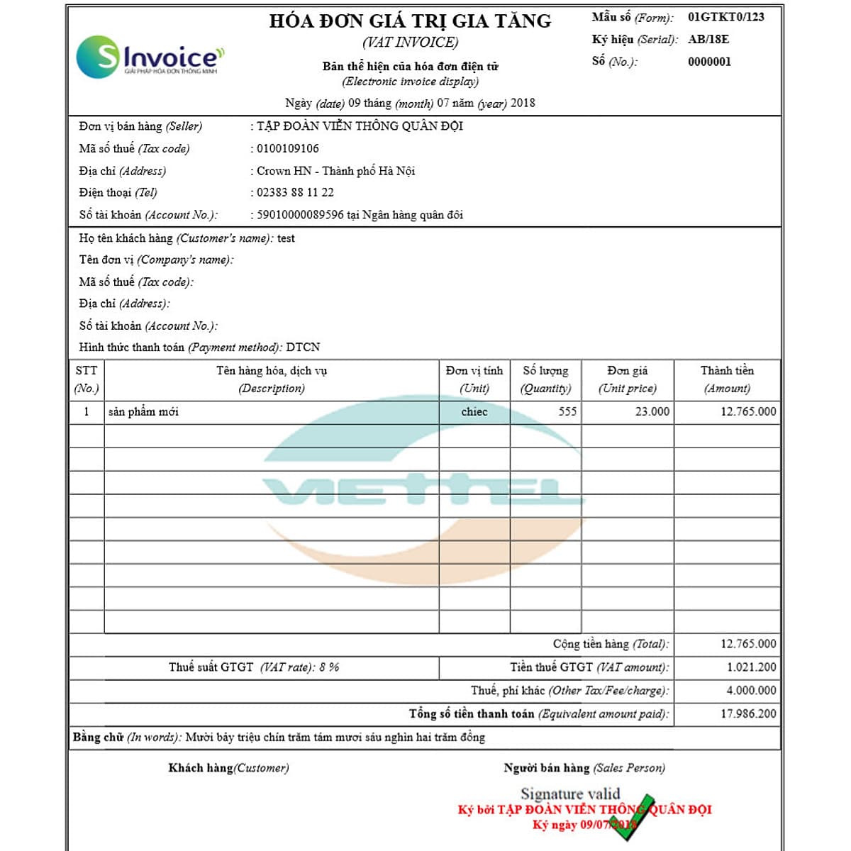 Phần mềm hóa đơn điện tử Viettel Sinvoice- HÀNG CHÍNH HÃNG 100%