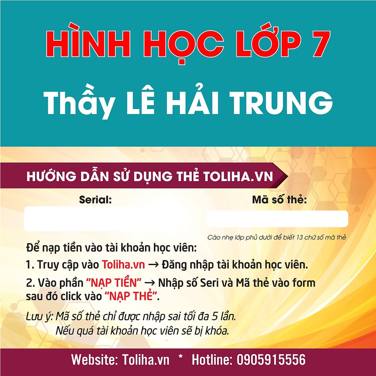 Học trực tuyến HÌNH HỌC - TOÁN HỌC LỚP 7 Thầy LÊ HẢI TRUNG - Toliha.vn Khóa 6 Tháng