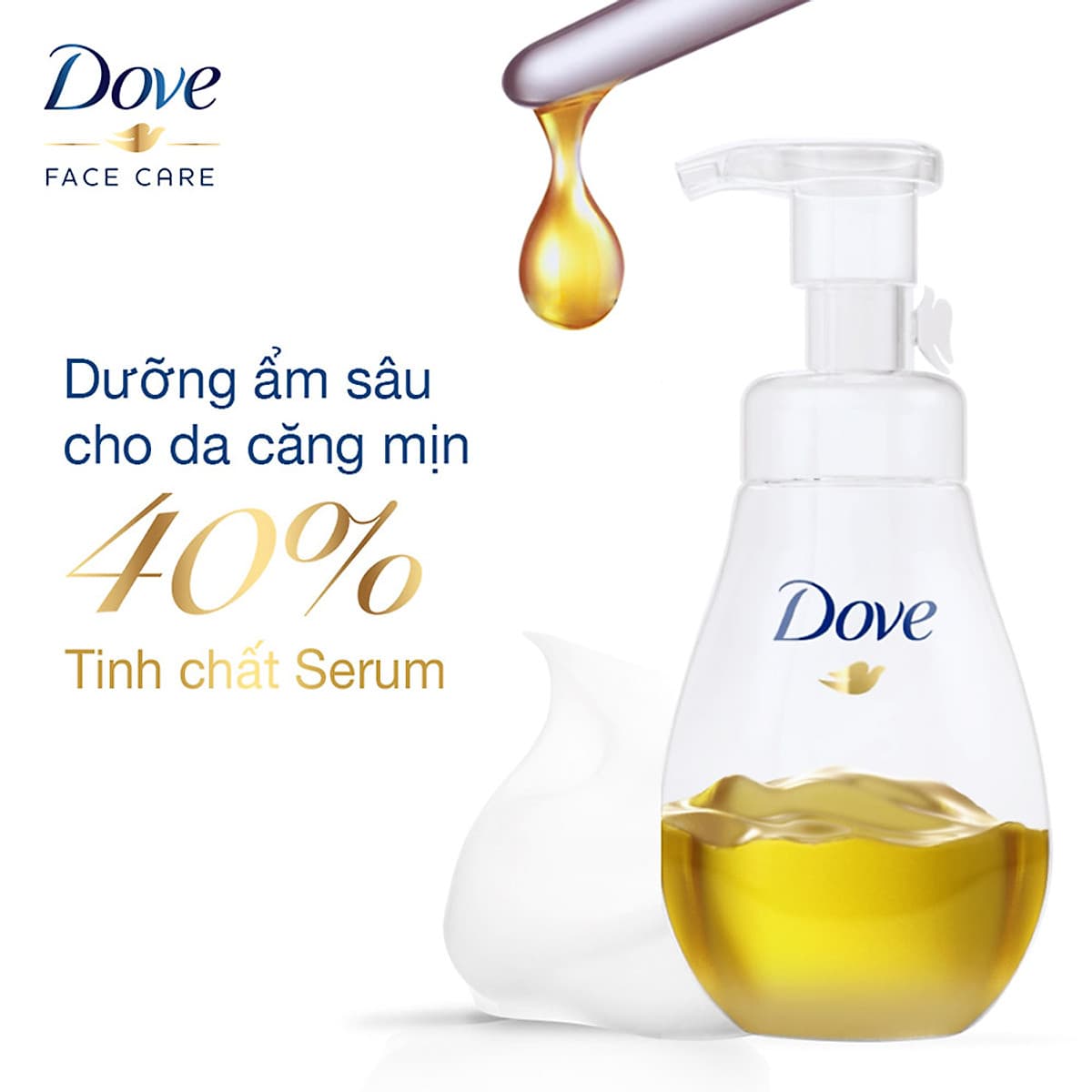 Sữa Rửa Mặt Dạng Bọt Dove Tinh Chất - Serum Cấp Ẩm & Cho Da Mềm Mượt 160Ml