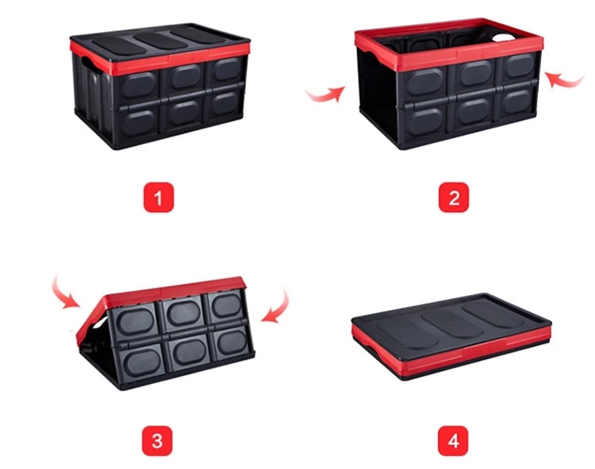 COMBO HỘP ĐỰNG ĐỒ ĐỂ CỐP XE Ô TÔ GẬP GỌN ĐEN VIỀN ĐỎ + 5 VIÊN SỦI RỬA KÍNH (TẶNG TÚI BẠC CHỐNG NƯỚC CAO CẤP)