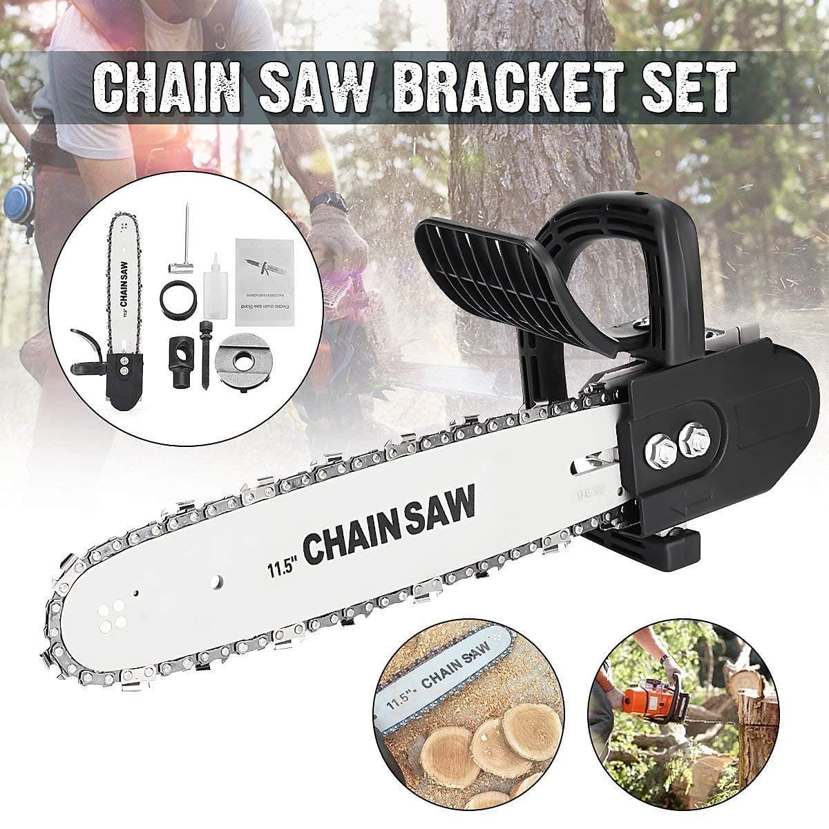 Lưỡi cưa xích gắn máy mài cầm tay, bộ dụng cụ chuyển đổi máy mài thành máy cưa gỗ mini
